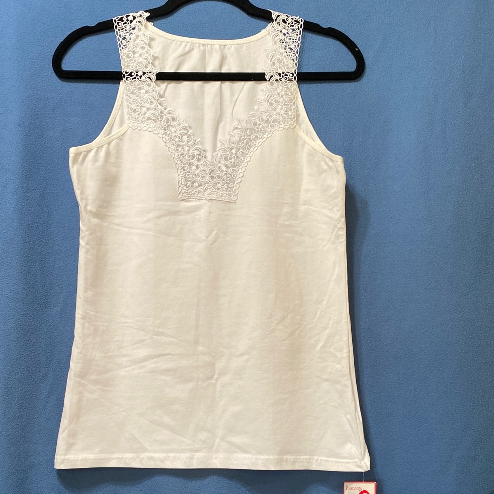 White Lace Trim Tank Top New